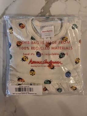 Hanna Andersson Cream Knit Dress & Leggings with Multicolor Ladybugs